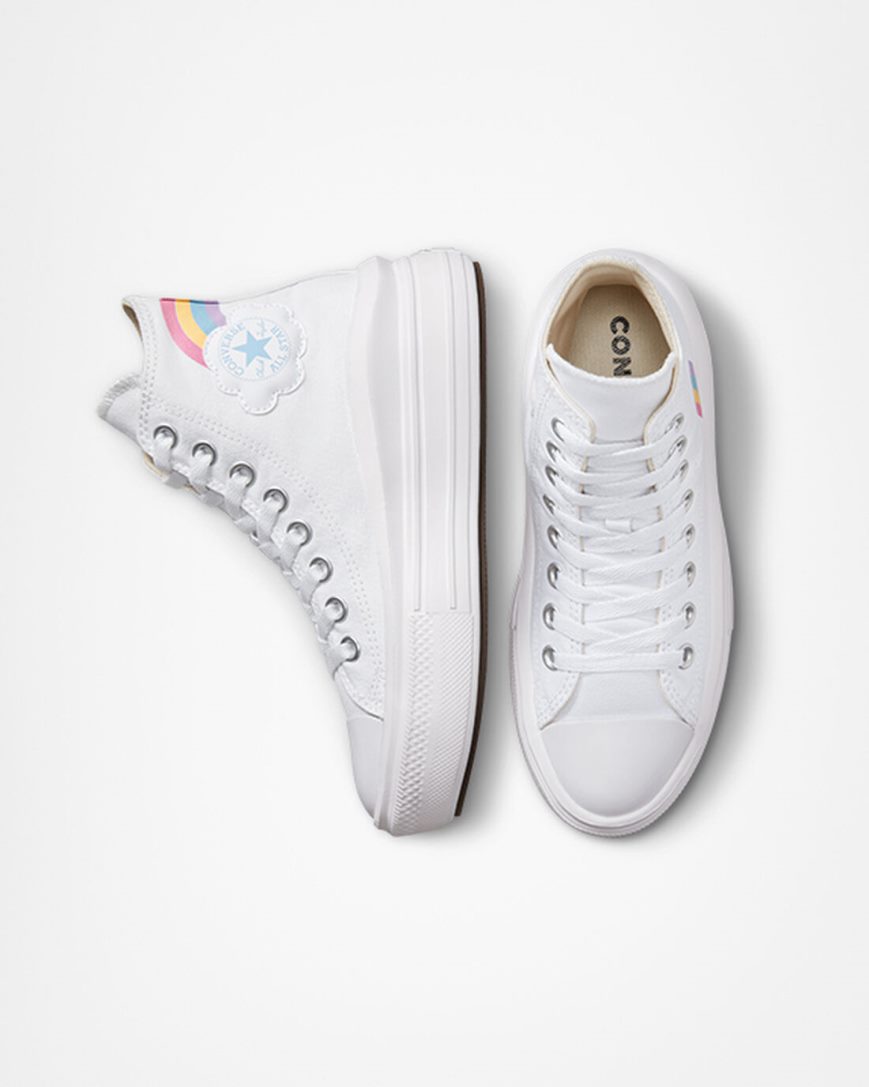 Dívčí Boty Na Platformy Converse Chuck Taylor All Star Move Rainbow Cloud Vysoké Bílé Blankyt Růžové | CZ ZRDU86